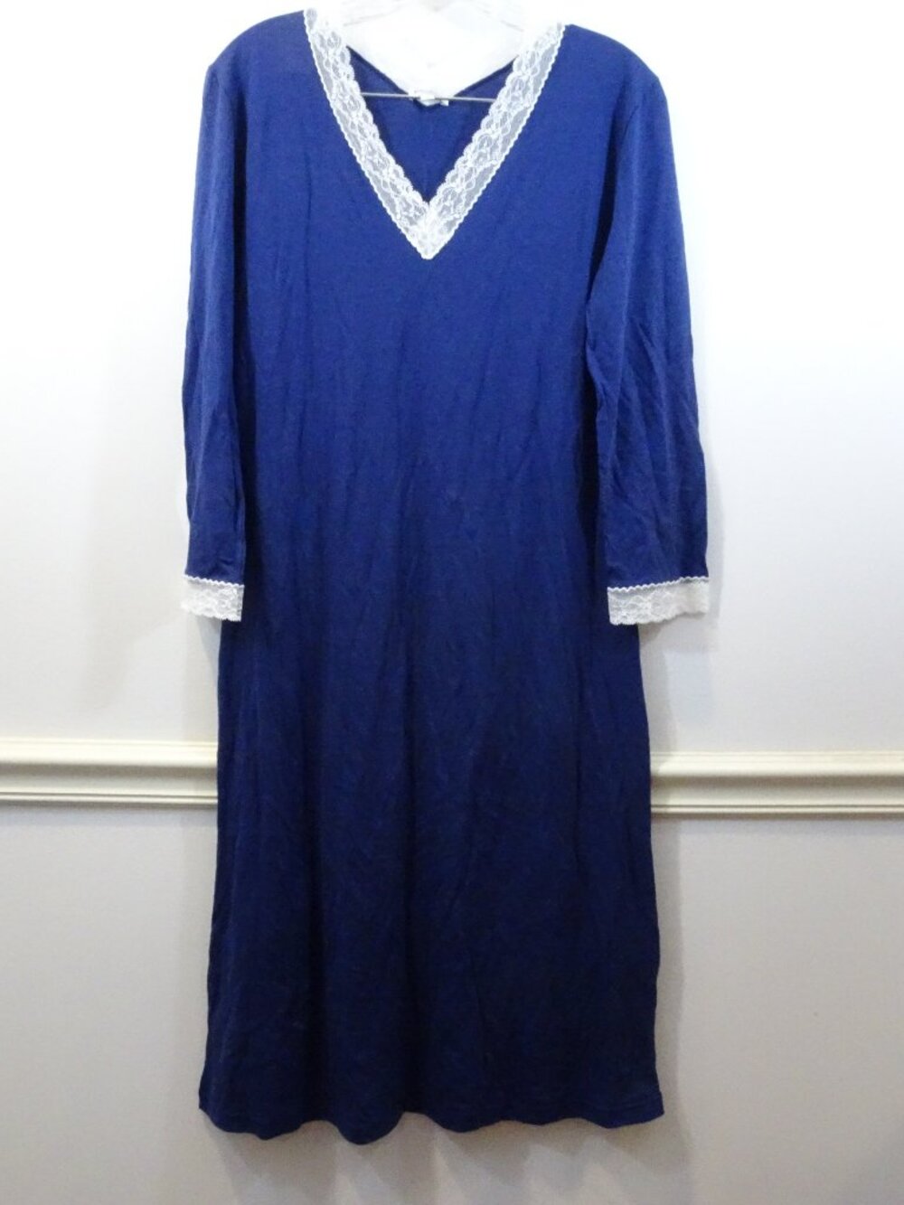 Bonsoir London Women’s Jersey Ella Short Nightdress Blue Size S Lace Trim